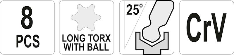 KLUCZE TORX Z KULKĄ DŁUGIE T9-T40 8CZ. YT-05123 YATO