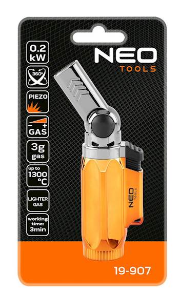 MIKROPALNIK GAZOWY Z ZAPŁONEM PIEZO, 360ST. REGULACJA PŁOMIENIA, POJEMNOŚĆ 3g 19-907 NEO TOOLS