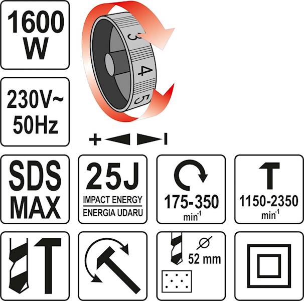 MŁOT UDAROWO OBROTOWY 25J SDS-MAX 1600W YT-82135 YATO