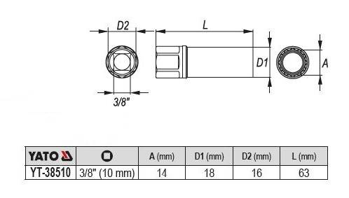 NASADKA DO ŚWIEC 3/8'' 14 mm 12 kątna YT-38510 YATO