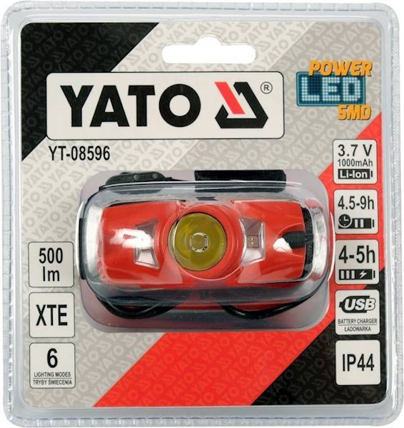 CZOŁÓWKA LATARKA CZOŁOWA CREE XTE + SMD 500LM AKUMUKATOROWA 6 TRYBY ŚWIECENIA IP44 YT-08596 YATO