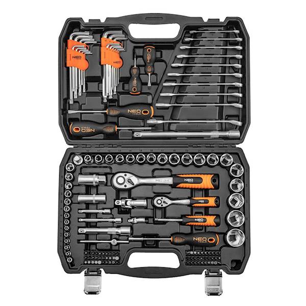 ZESTAW NARZĘDZIOWY, NARZĘDZI, KLUCZY PŁASKICH, NASADOWYCH, TORX 1/2'',1/4" 138szt. NEO 10-208
