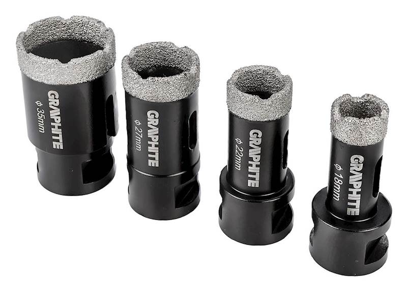 OTWORNICE DIAMENTOWE DO CERAMIKI, GRESU, BETON, KLINKIERU I KAMIENIA (18, 22, 27, 35 mm) ZESTAW 5 EL. 55H318 GRAPHITE