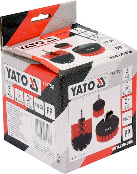 SZCZOTKI SPRZĄTAJĄCE, CZYSZCZĄCE HEX NA WIERTARKĘ WKRĘTARKĘ ZESTAW 3szt. YT-47553 YATO