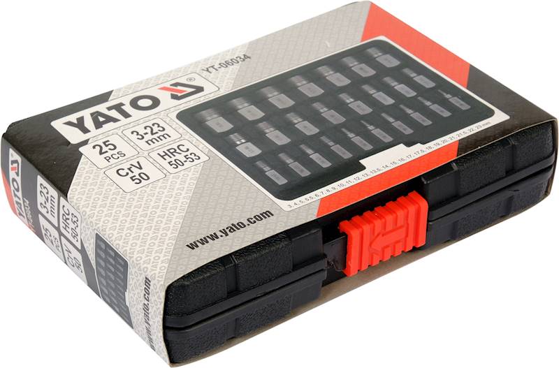 ZESTAW 25 WYKRĘTAKÓW DO USZKODZONYCH BOLCÓW, ŚRUB WEWNĘTRZNYCH HEX, TORX, SPLINE YT-06034 YATO
