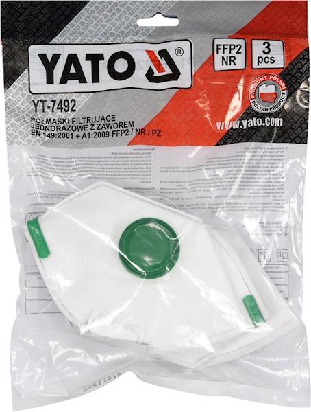 PÓŁMASKA FILTRUJĄCA FFP2/PZ Z ZAWOREM 3SZT. YT-7492 YATO
