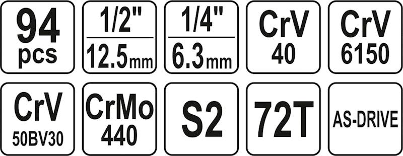 ZESTAW NARZĘDZIOWY 1/2'',1/4" KLUCZY NASADOWYCH 94EL.  YT-12681 YATO
