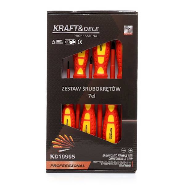 ZESTAW ŚRUBOKRĘTÓW I WKRĘTAKÓW IZOLOWANYCH 1000V 7el. KD10905 KRAFT&DELE