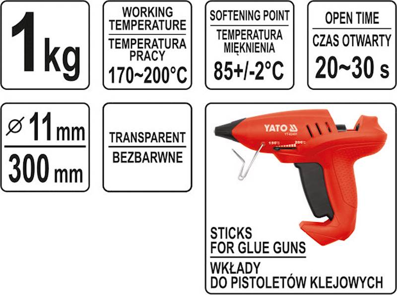 KLEJ DO PISTOLETU NA GORĄCO WKŁADY 34SZT.11X300MM 1KG YT-82431 YATO