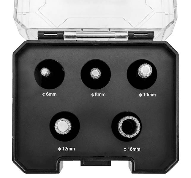 OTWORNICE DIAMENTOWE DO CERAMIKI, GRESU, BETON, KLINKIERU I KAMIENIA (6, 8, 10, 12, 16 MM), ZESTAW 5 EL. 55H319 GRAPHITE