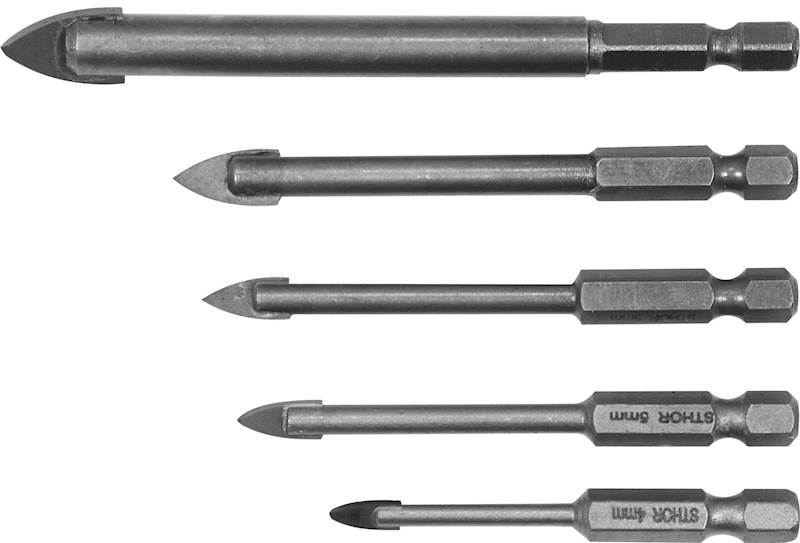 ZESTAW WIERTEŁ DO SZKŁA I CERAMIKI 5SZT. 4-10MM HEX 21709 STHOR