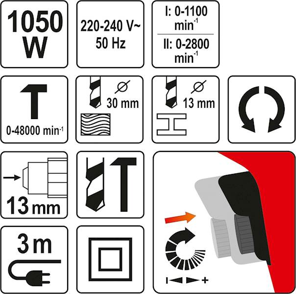 WIERTARKA UDAROWA DWUBIEGOWA 1050W YT-82044 YATO