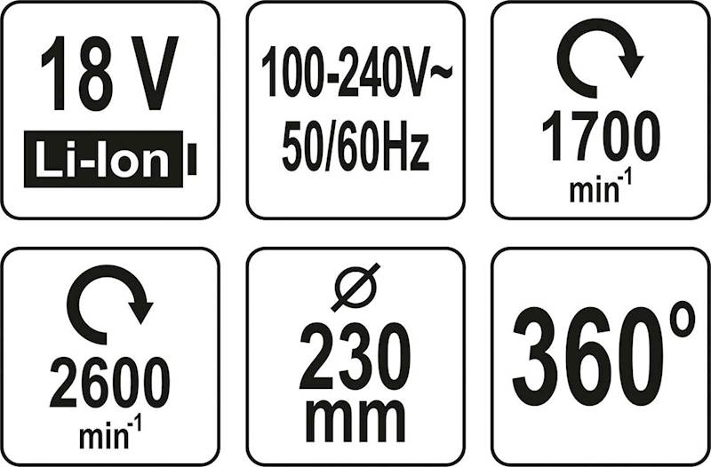 WENTYLATOR WIATRAK HYBRYDOWY BODY NA AKUMULATOR 18V i ZASILACZ 240V YT-82933 YATO