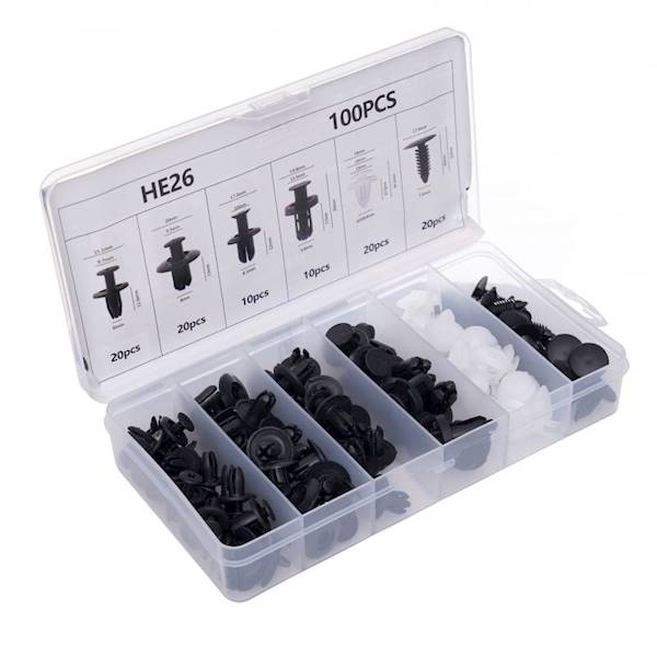 ZESTAW SPINEK SAMOCHODOWYCH DO TAPICERKI, ZDERZAKÓW, NADKOLI 100szt.  KD10498 KRAFT&DELE
