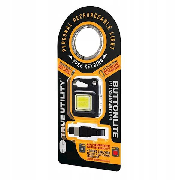 TRUEUTILITY MINI LATARKA AKUMULATOROWA LED Z KARABINKIEM, USB 47LM BUTTONLITE TU919 TRUE UTILITY