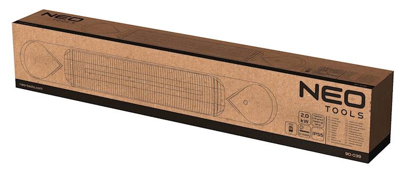 GRZEJNIK NA PODCZERWIEŃ PROMIENNIK 2000W IP55 CARBON INFRARED HEATING LAMP 90-039 NEO
