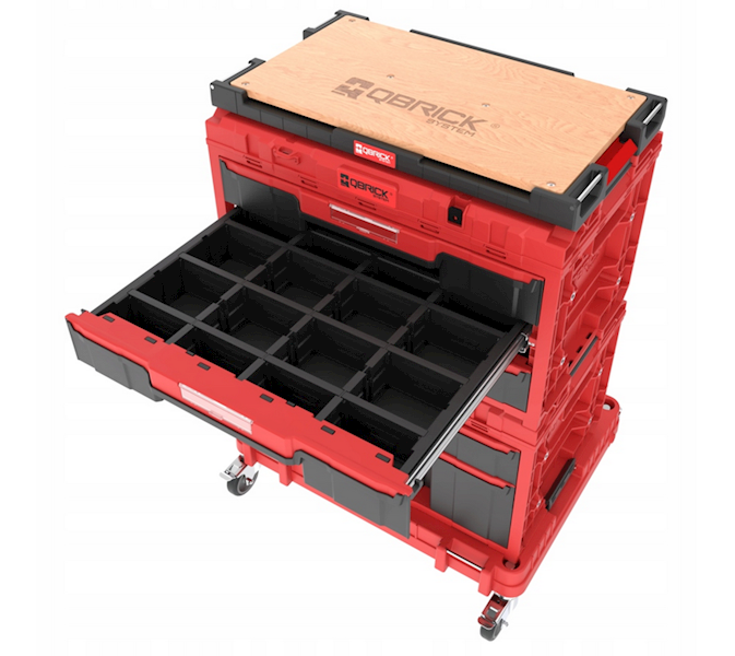 MOBILNA SZAFKA WARSZTATOWA, SKRZYNIE NARZĘDZIOWE Z SZUFLADAMI QBRICK SYSTEM ONE WORKSHOP DRAWERS SET 5 RED