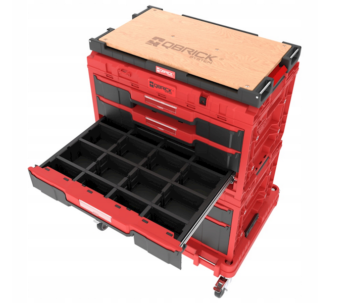 MOBILNA SZAFKA WARSZTATOWA, SKRZYNIE NARZĘDZIOWE Z SZUFLADAMI QBRICK SYSTEM ONE WORKSHOP DRAWERS SET 5 RED