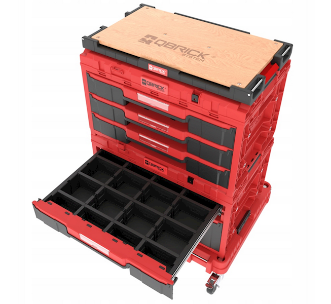 MOBILNA SZAFKA WARSZTATOWA, SKRZYNIE NARZĘDZIOWE Z SZUFLADAMI QBRICK SYSTEM ONE WORKSHOP DRAWERS SET 5 RED