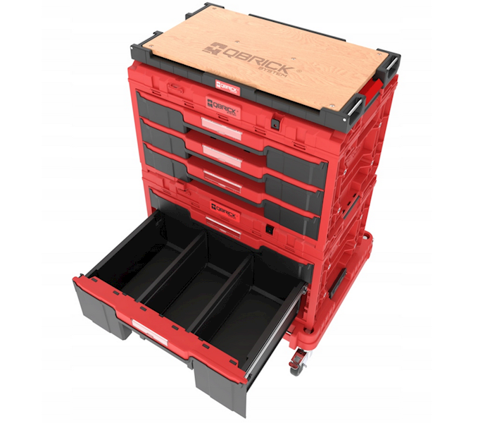 MOBILNA SZAFKA WARSZTATOWA, SKRZYNIE NARZĘDZIOWE Z SZUFLADAMI QBRICK SYSTEM ONE WORKSHOP DRAWERS SET 5 RED