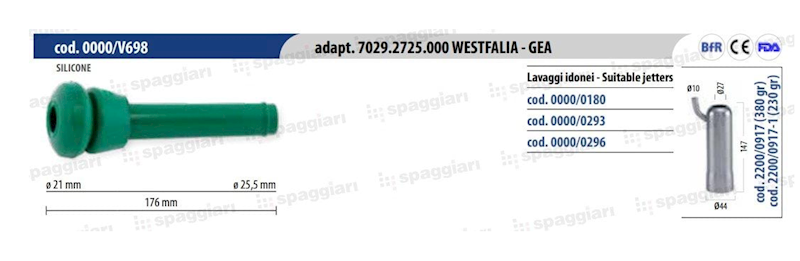 Silikonowa guma strzykowa, typ Westfalia, 7029.2725.000, zielona