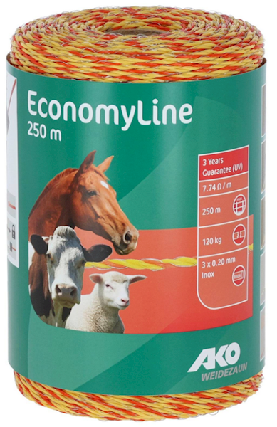 Plecionka ogrodzeniowa ECONOMY, 250 m, żółto-pomarańczowa, AKO