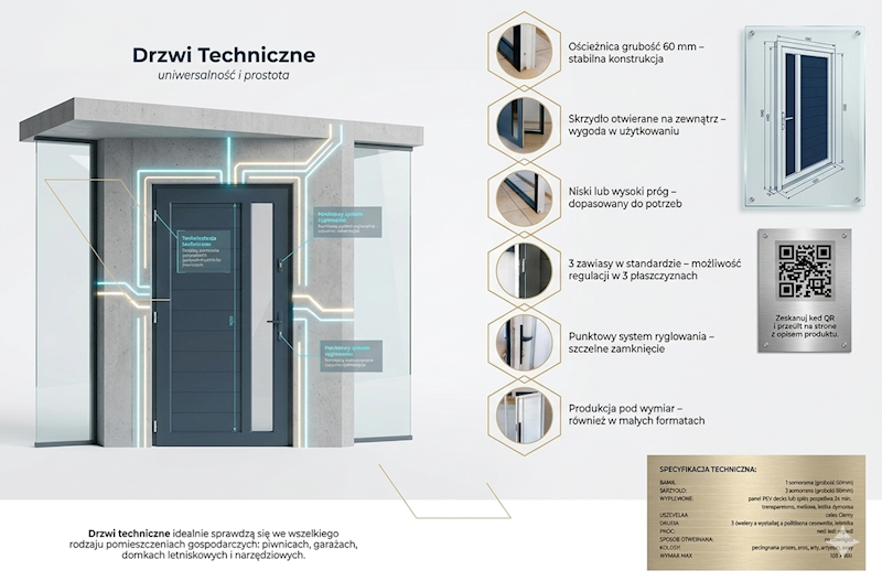 Drzwi techniczne z naświetleniem 102x208