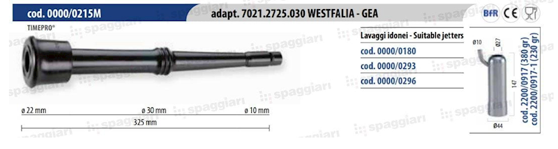 Guma strzykowa Spaggiari, typ Westfalia WK1 7021.2725.030, ”długa”10 mm, 4szt. 