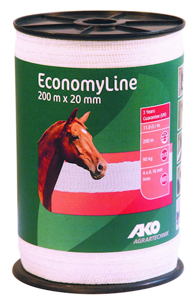 Taśma ogrodzeniowa ECONOMY 200 m x 20 mm, biała, AKO