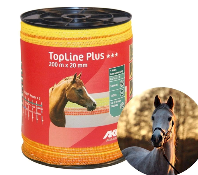 Taśma ogrodzeniowa TOP LINE PLUS Tricond, 200 m x 20 mm, żółto-pomarańczowa, AKO