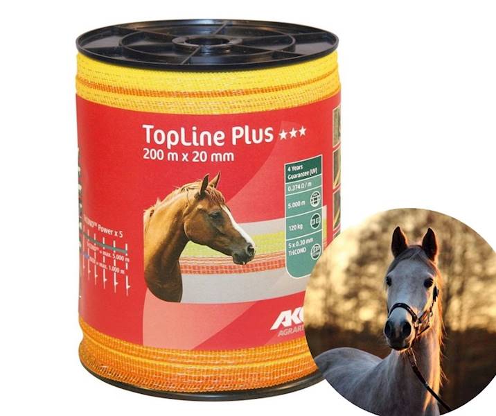 Taśma ogrodzeniowa TOP LINE PLUS Tricond, 200 m x 20 mm, żółto-pomarańczowa, AKO