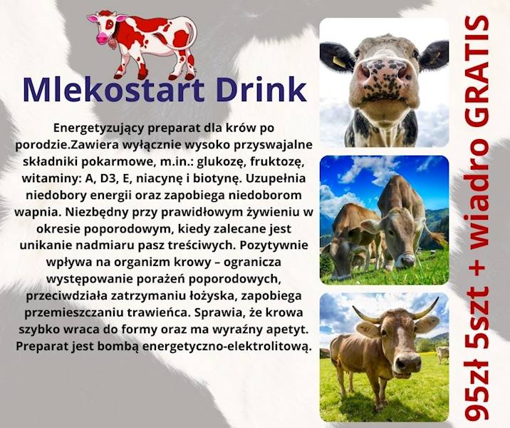 Mlekostart Drink 1kg preparat dla krów po porodzie