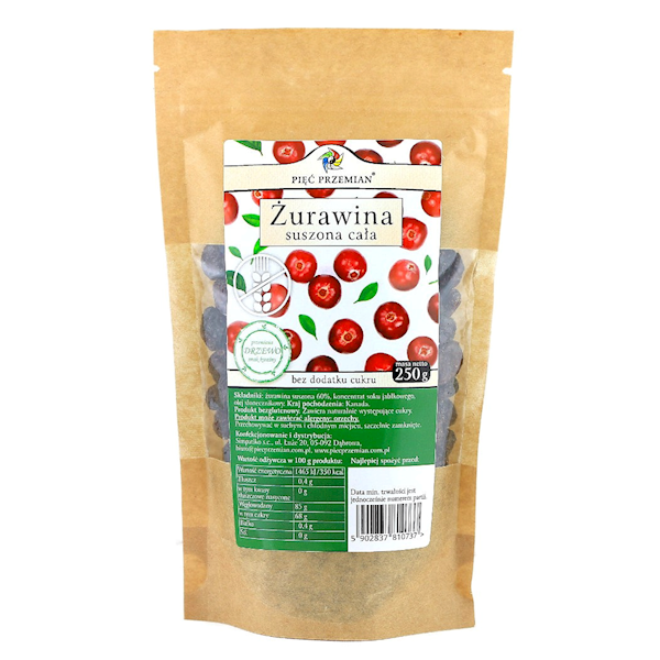 PIĘĆ PRZEMIAN Żurawina suszona z sokiem jabłk.250g