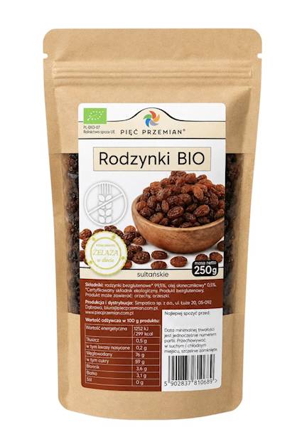 PIĘĆ PRZEMIAN Rodzynki bezglutenowe BIO 250g