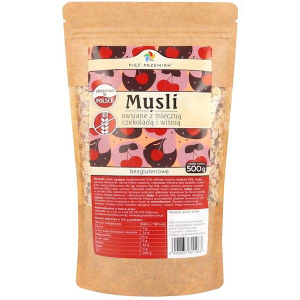 PIĘĆ PRZEMIAN Musli owsiane z wiśnią i czek. 500g