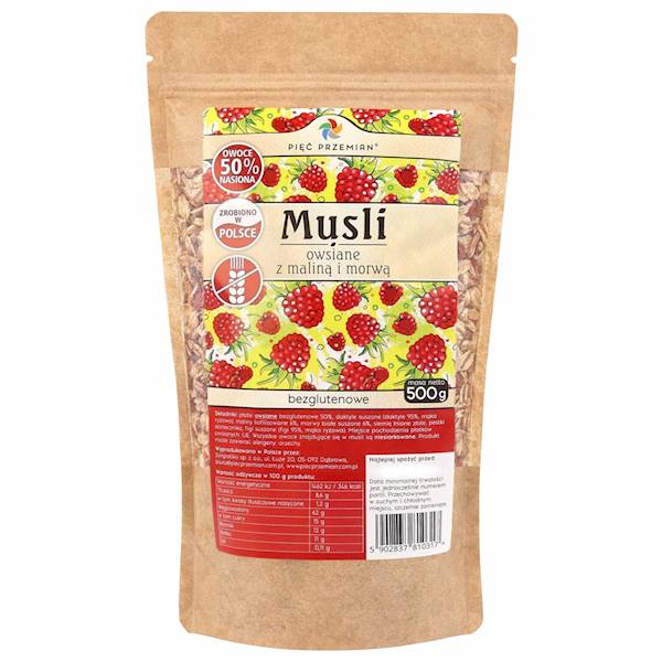 PIĘĆ PRZEMIAN Musli owsiane malina z morwą bezglut