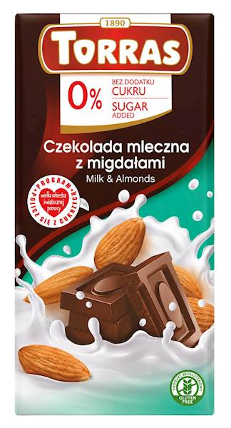 TORRAS Czekolada mleczna z migdałami b/c b/glut.75
