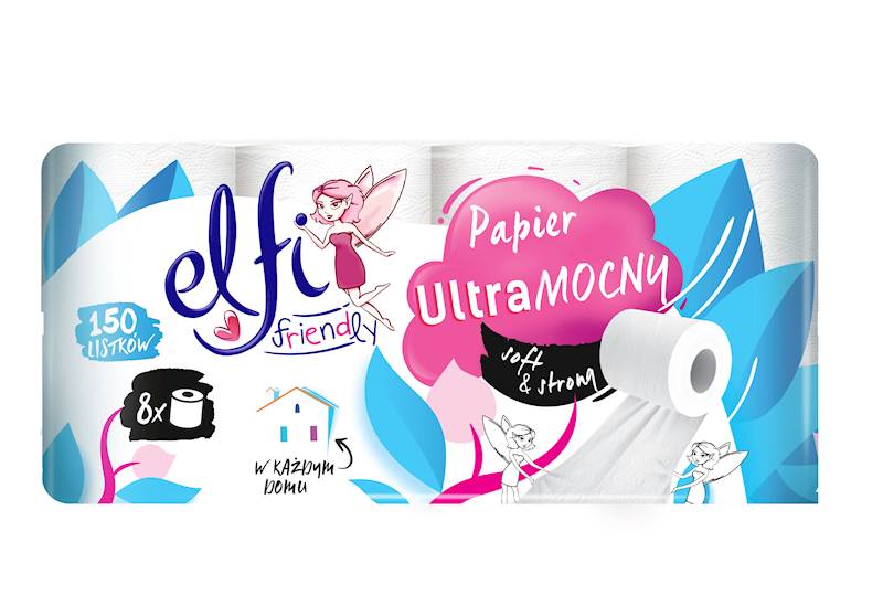 Papier toaletowy celuloza Elfi Friendly biały 8 rolek