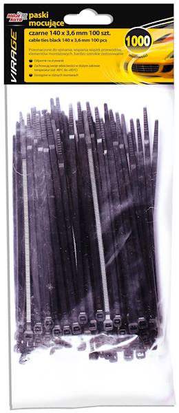 96-007 VIRAGE- Paski Mocujące Czarne 140X3,6MM 100 Szt