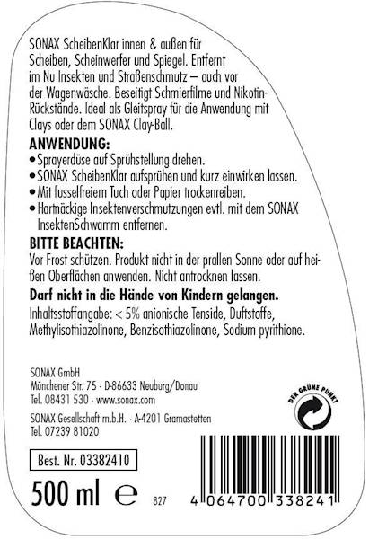 S338241 SONAX Płyn do mycia szyb 500ML