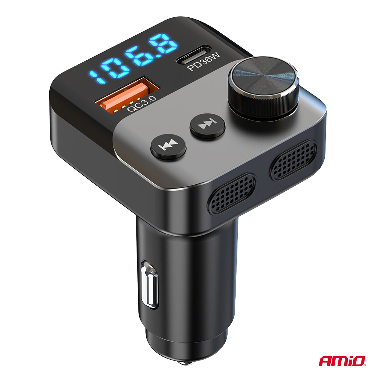 04647 Transmiter samochodowy FM 1×USB-A 1×USB-C 12V 24V 
