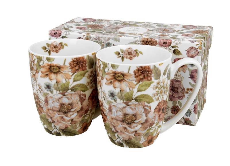 Komplet 2 kubków 380ml pastel flowers-white