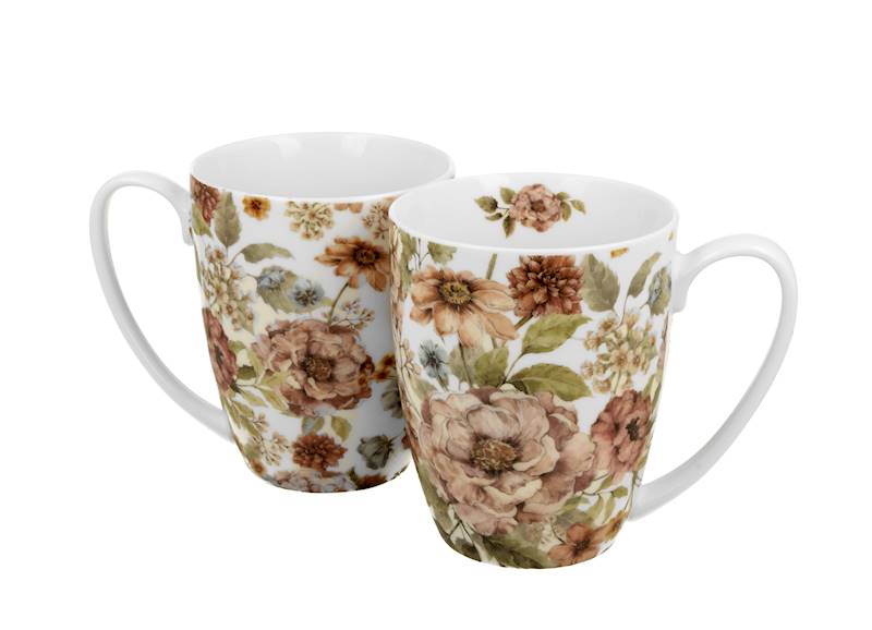 Komplet 2 kubków 380ml pastel flowers-white