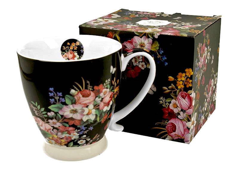 Kubek na stopce vintage flowers-black