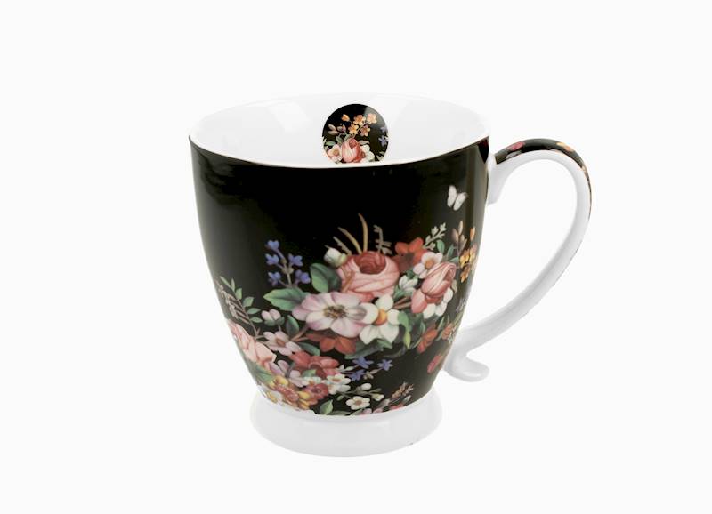 Kubek na stopce vintage flowers-black