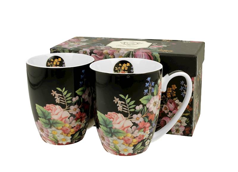 Komplet 2 kubków 380ml vintage flowers-black