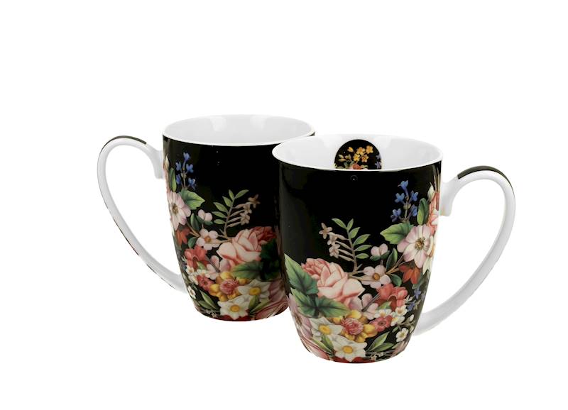 Komplet 2 kubków 380ml vintage flowers-black