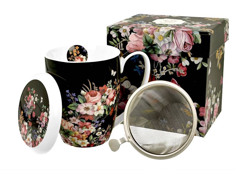 Kubek z zaparzaczem vintage flowers-black2