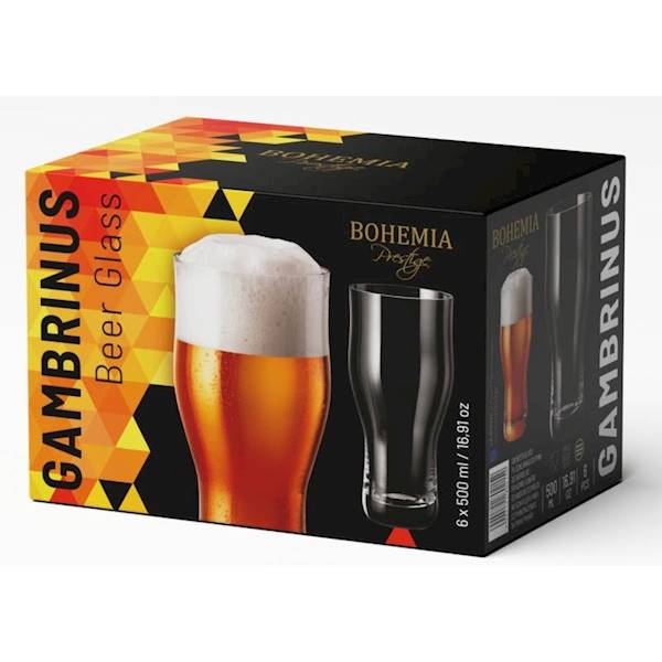 Komplet 6 szklanek Gambrinu 500ml Prestige Bohemia