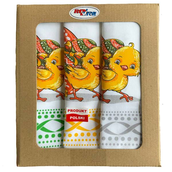 Komplet 3 ścierek wielkanoc kurczak pudełko